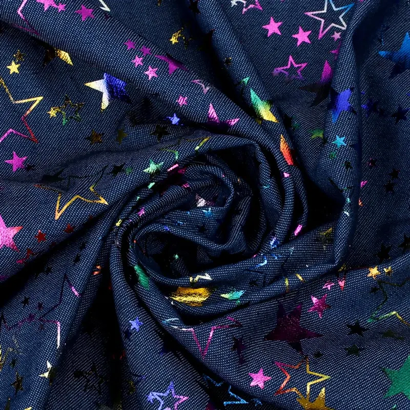 CheerBows Soft Cotton Denim Fabric Colorful Stars Printed Patchwork Materials DIY Dress Clothes Skirt Sewing Craftl 45*145cm 1Pc | Дом и сад