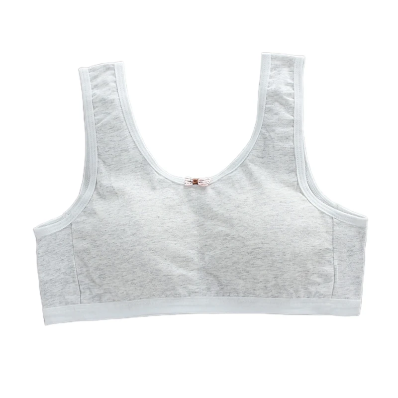 

D7WF Solid Color Wireless Bra Girls Young Teenages Cotton Underwear Wide Shoulder Strap Bras Puberty Kids Belt Camisole Bra