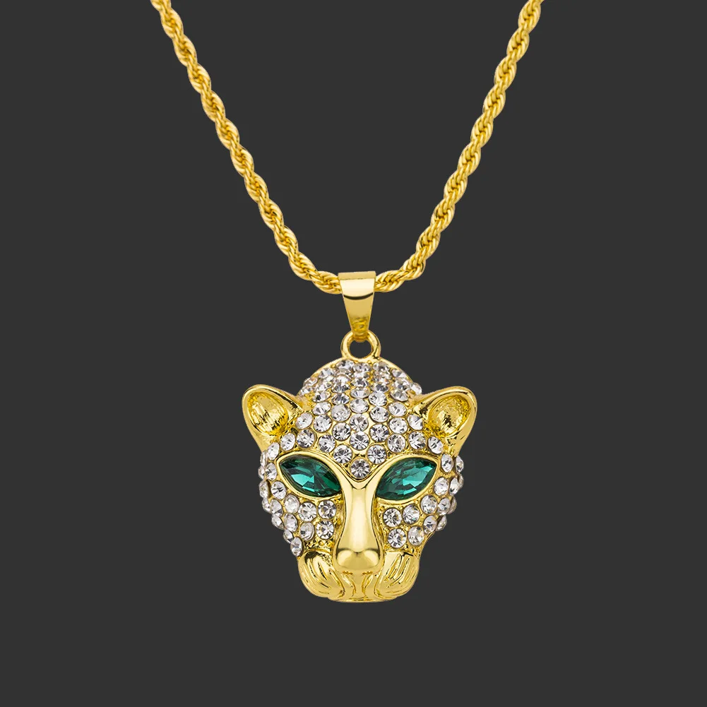 

Fashion Jewelry Alloy CZ Leopard Head Crystal Hip Hop Necklace Good Gift Domineering Necklace hip hop jewelry