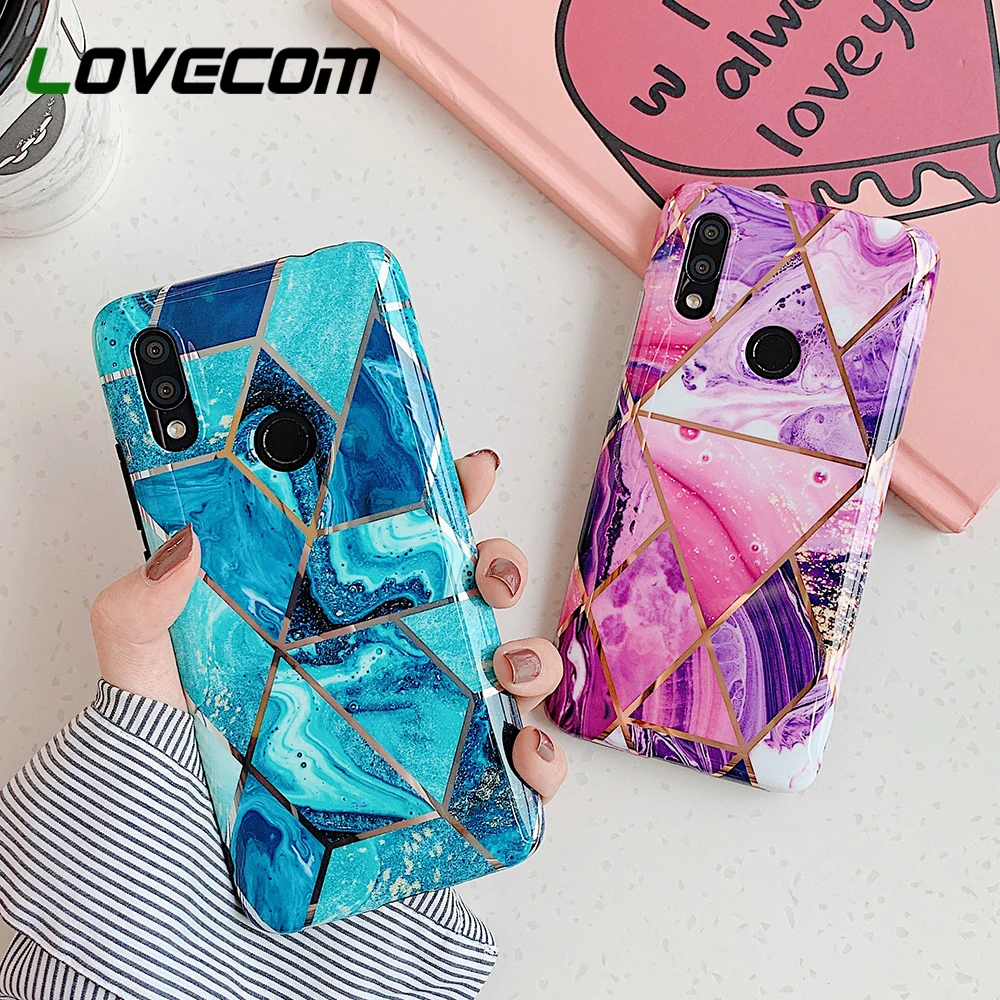 Чехол для Xiaomi Redmi Note 7 Pro с геометрическим рисунком и мраморным покрытием защитный