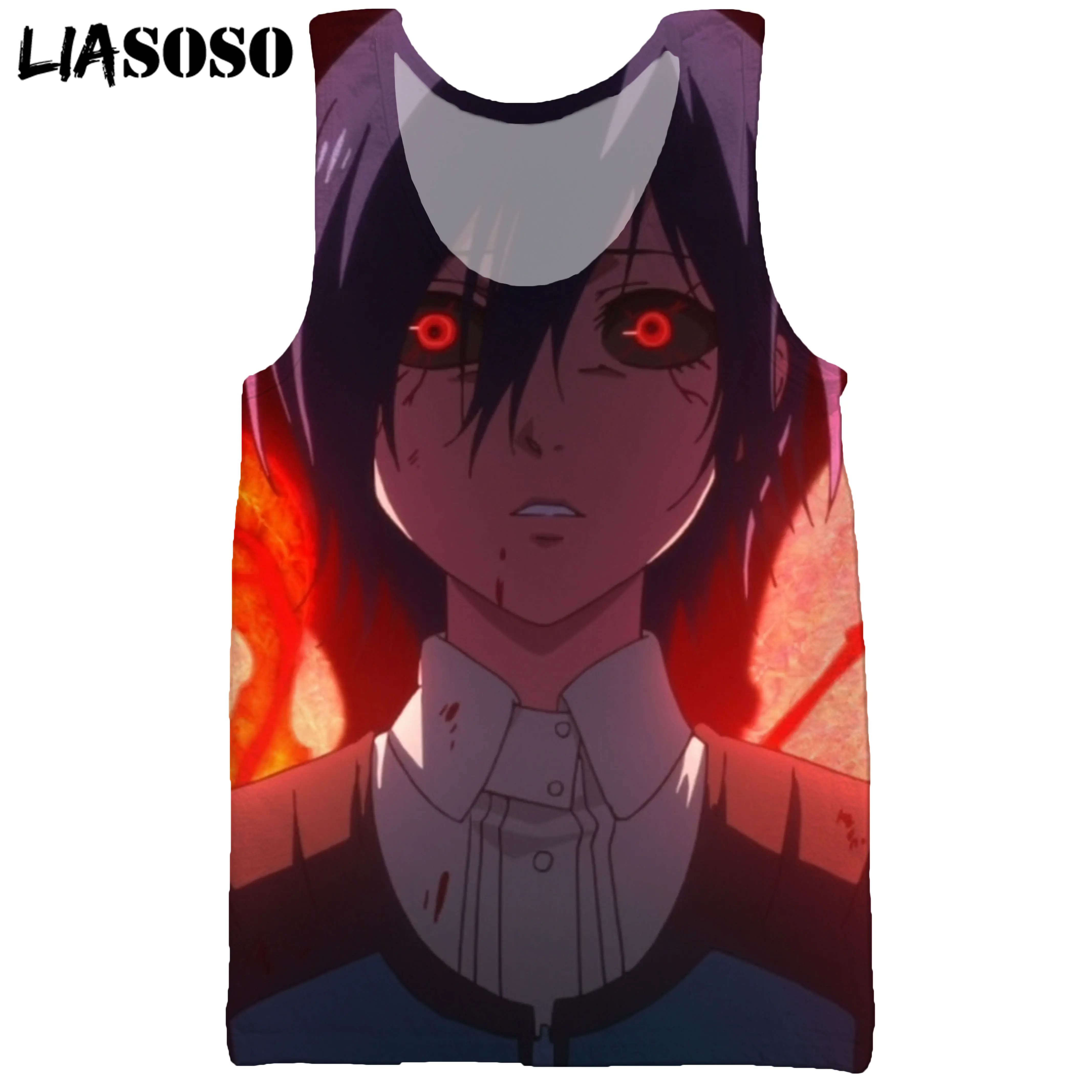 

LIASOSO 3D Print Men's Japan Anime Tokyo Ghoul Ken Kaneki Summer Casual Fashion Vest Sleeveless Hip Hop Cool Streetwear Tank Top