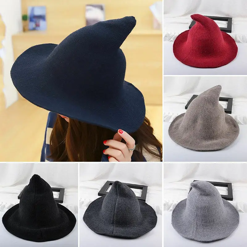 

New trendy 1Pcs Halloween Hats Party Witch Hats Girls Women Wool Witch Hat Six Color Available Parties Festival Supplies