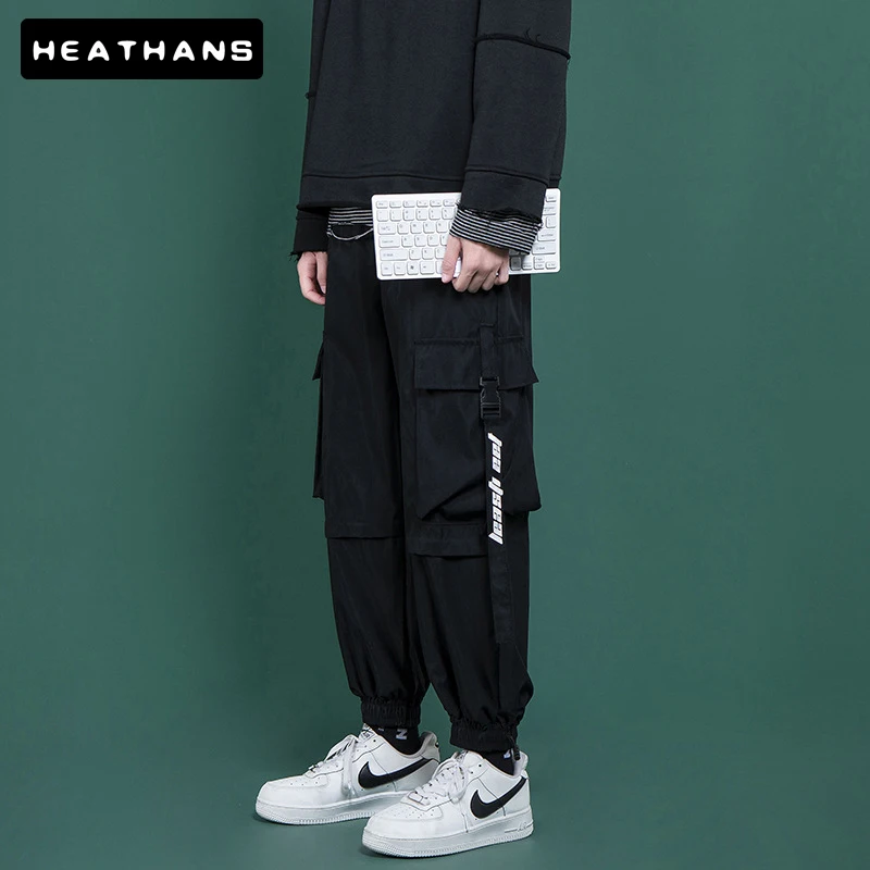 

Men's Side Pocket Cargo Harem Pants Men Ribbons Pink Hip Hop Casual Male Joggers Trousers Fashion Letter Streetwear Pencil Pants