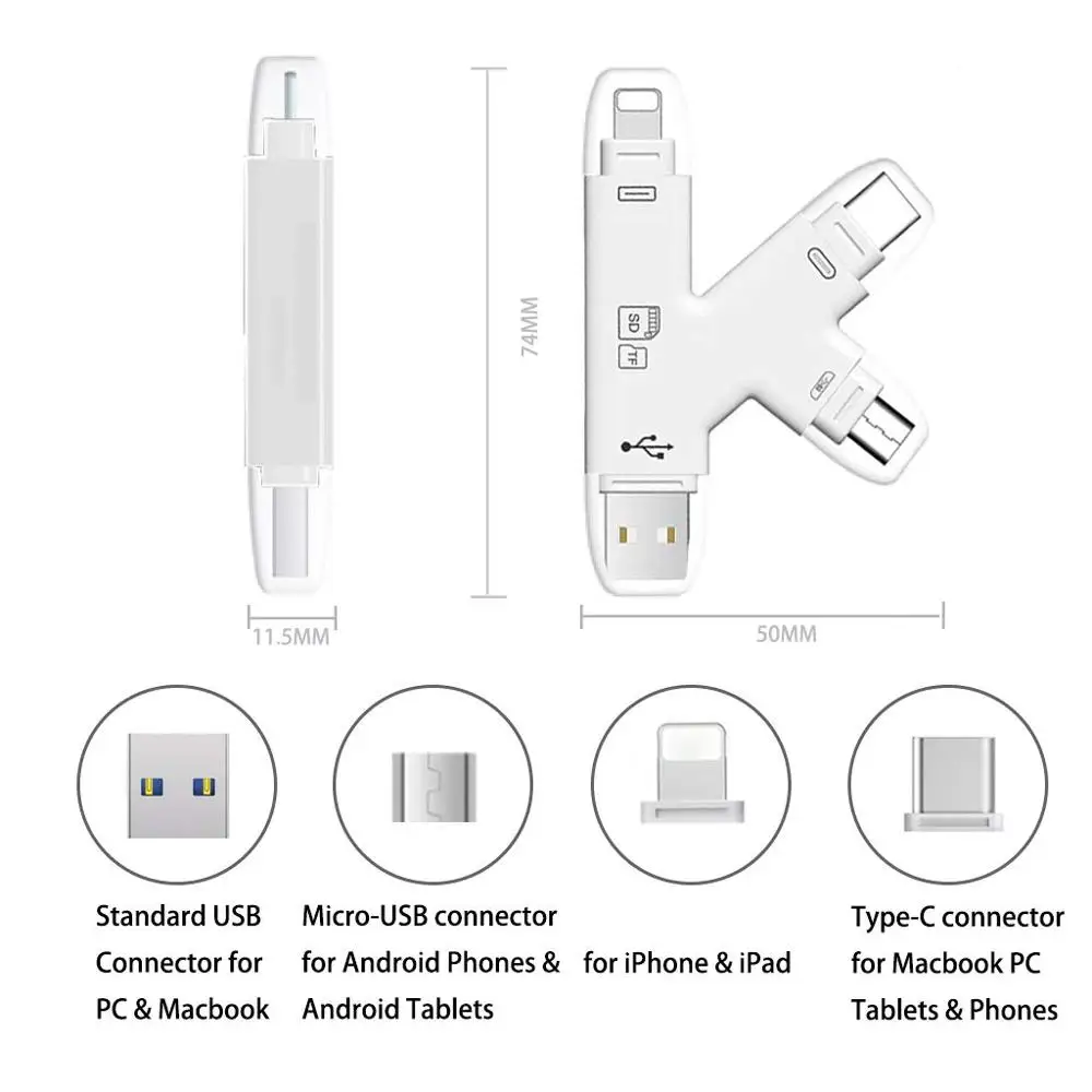 Кардридер LYBALL 4 в 1 TF Micro SD SDHC с разъемом USB Type C внешний флеш накопитель для