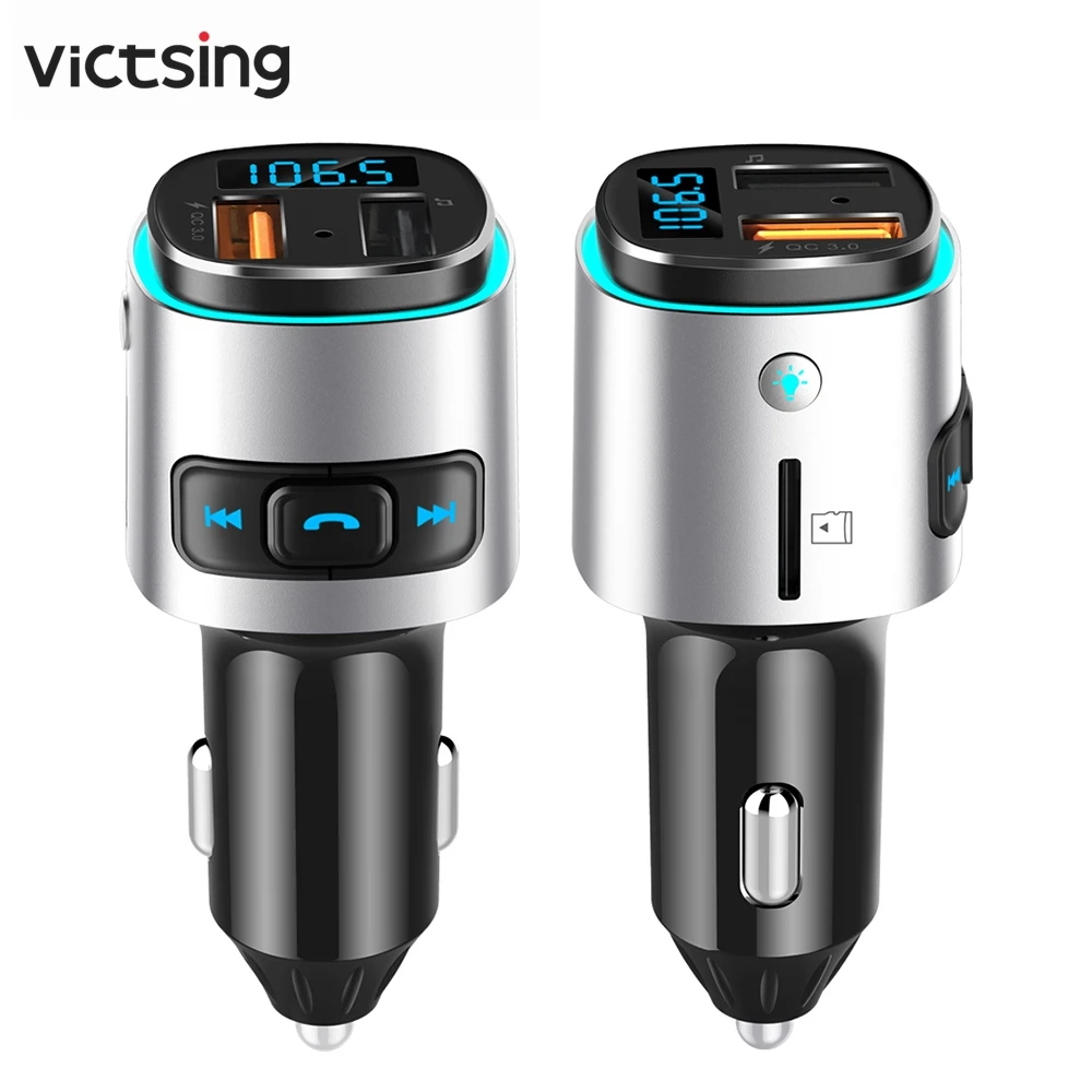 VicTsing Bluetooth 4,2 fm-передатчик QC 3,0 зарядное устройство AUX модулятор беспроводной автомобильный Радио адаптер TF USB MP3 плеер окружающий светильник