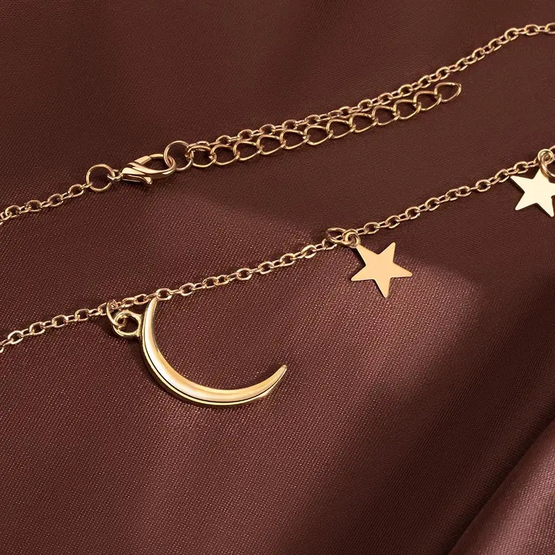 

Korea Trend Vintage Pendant Necklace for Women Beads Moon Crescent Choker Star Style Necklaces Unusual Jewelry Gift Dropshipping