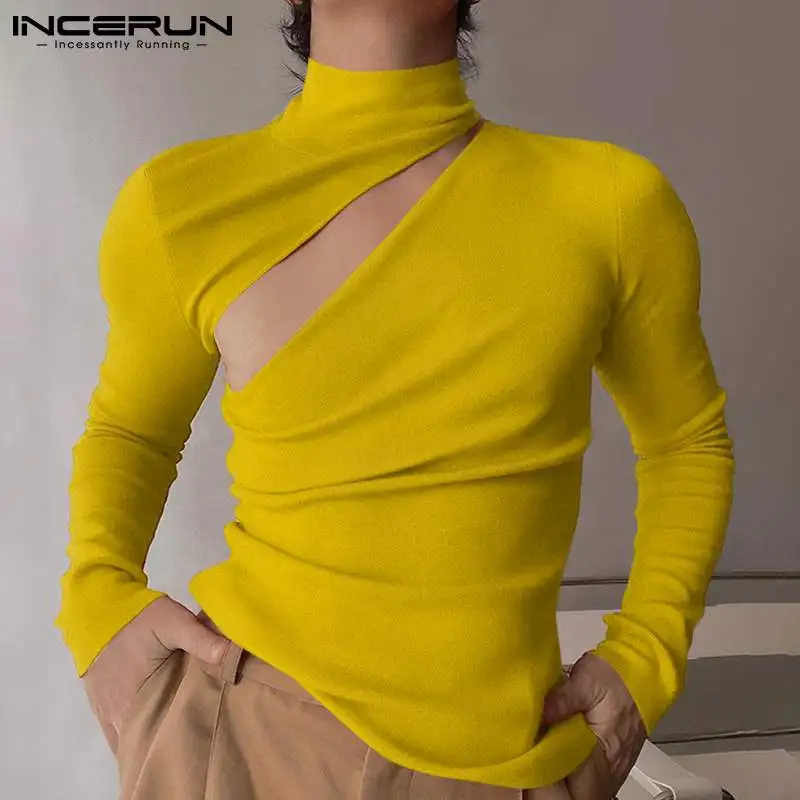 

Fashion Casual Style New Men's Party Shows Solid All-match Simple Camiseta INCERUN Male Long-sleeved Fashionable T-Shirts S-5XL