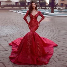 Vermelho sexy longo sereia vestido de noite decote em v profundo tribunal trem vestidos de festa de formatura vestidos de manga comprida split sem costas para mulher (3)