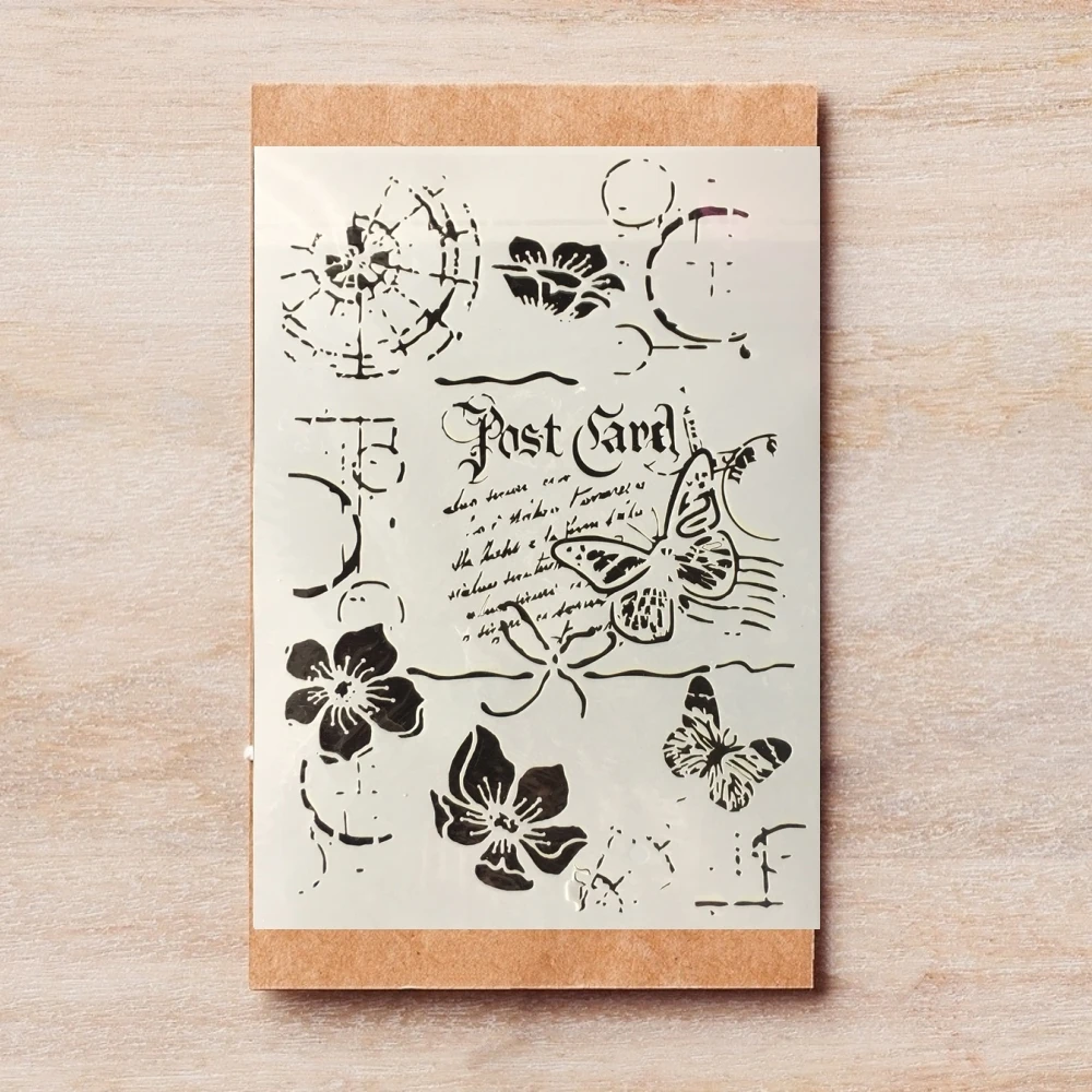 Винтажная почтовая карта А4 цветы бабочки DIY многослойные трафареты раскраска