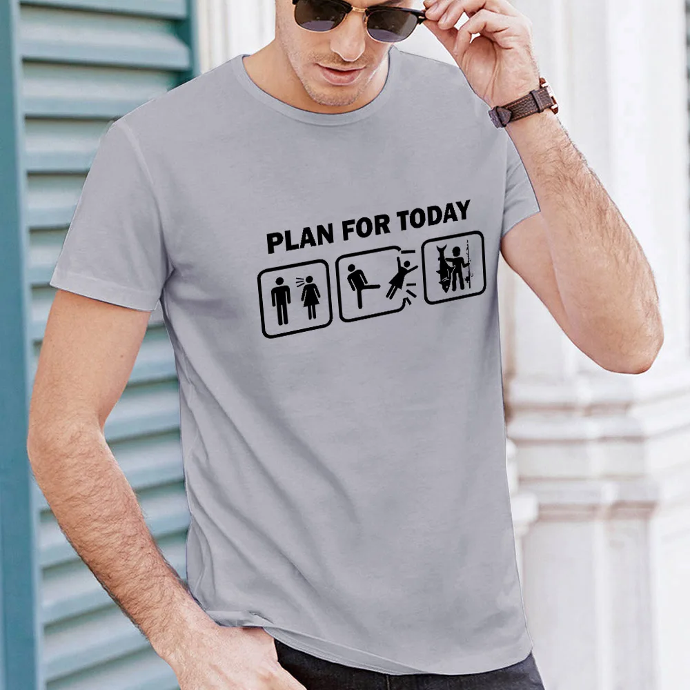 

Mens Funny Print T-shirts Summer Casual Short Sleeve Goth Streetwear Mens T-shirt Plan for Today Designer Kawaii Top Clothing