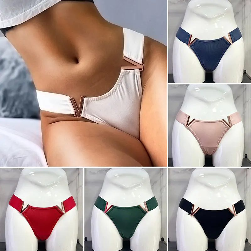 

Women's Sexy V-Shaped Metal Decoration Underwear Sports Hip Lifting Low Waist High Fork Half Sheath Briefs Panties Women Sexy
