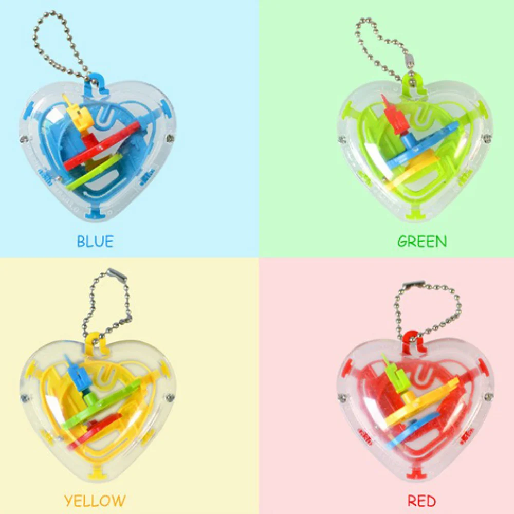 

4pcs 3D Maze Heart Shape 50 Challenging Barriers Puzzle Game Intelligence Beads Maze Toys(Random Color)