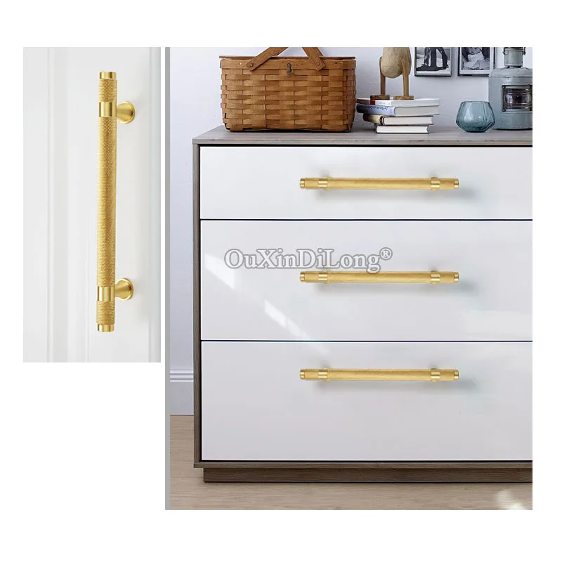 

2PCS Gold Knurled/Textured Simple Kitchen Cabinet Knobs and Handles Drawer Pulls Knobs Brass T Bar Cabinet Hardware GF259