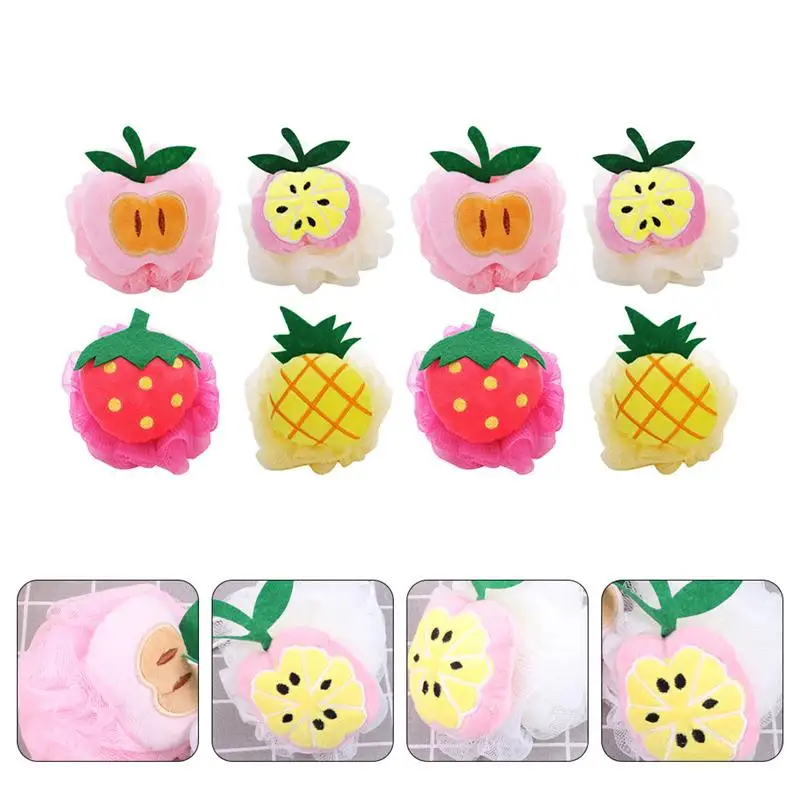 

8pcs Cartoon Comfortable Fruit Durable Practical Bath Ball Shower Poufs Bath Scrubber