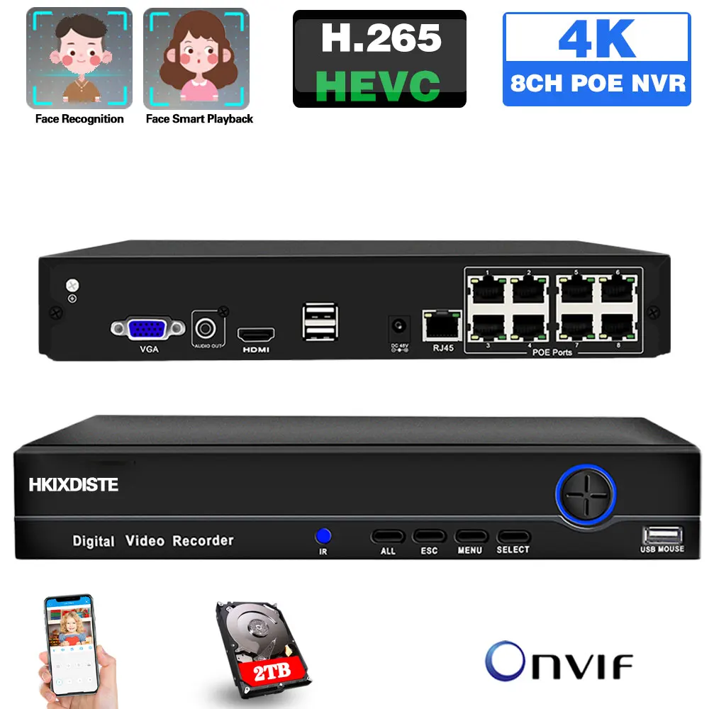 

H.265 5MP 8ch NVR Cctv Camera System 4K Face Detection 16 Channel POE NVR Recorder 8MP Surveillance Network Video Recorder XMEYE