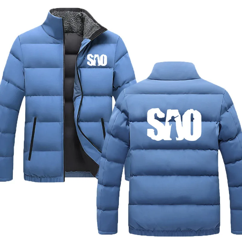 

men's cotton clothing Fashion jacket sao sword art online logo print Fleece collar Winter Warm Jackets Harajuku new Men's coat