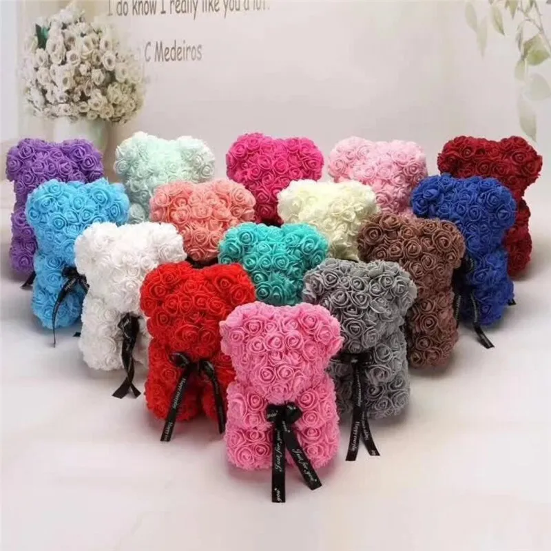 25cm Customized DIY Rose Bear With Box Artificial PE Flower Teddy Valentine's Day For Girlfriend Women Wife Mother's Gifts | Дом и сад