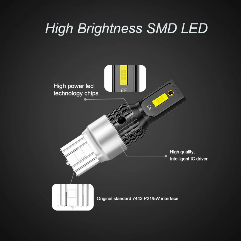 Nlpearl 1X Signal Lamp 7440 W21W W21/5W T20 Led 7443 3750 SMD White P27W 3156 T25 3157 Car DRL Turn Lights 12-24V | Автомобили и
