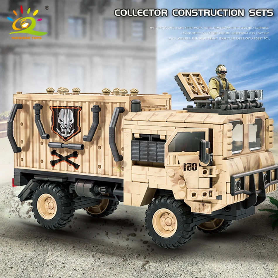 

HUIQIBAO 892pcs Army WW2 Heavy Truck Building Blocks For Children Military Vehicle 2 Soldier Figures Bricks Car Construction Toy