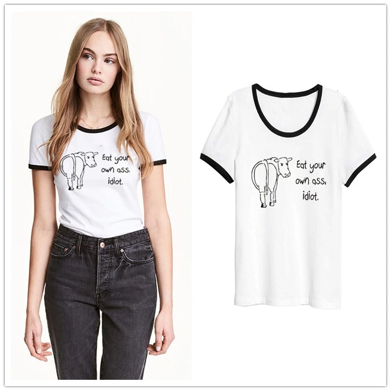 

Лидер продаж, летняя женская футболка футболки вегана с принтом «Съешь свою задницу», футболки с забавным рисунком, топы со слоганом K267