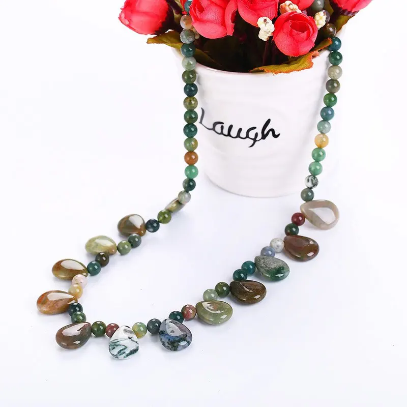 

Women's Neceklace Aquatic Agate Clavicle Chain Round Beads Water Drop Shape Necklace Gift for Female's Fine Jewelry