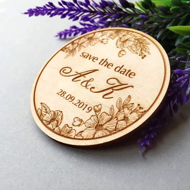 Wood Slice Save-The-Date Magnet • Magnetic Save The Date Invitation Rustic the Magnets Theme | Дом и сад