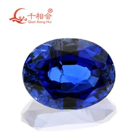 thailand cut dark blue oval shape artificial sapphire corundum gem stone with cracks and inclusions