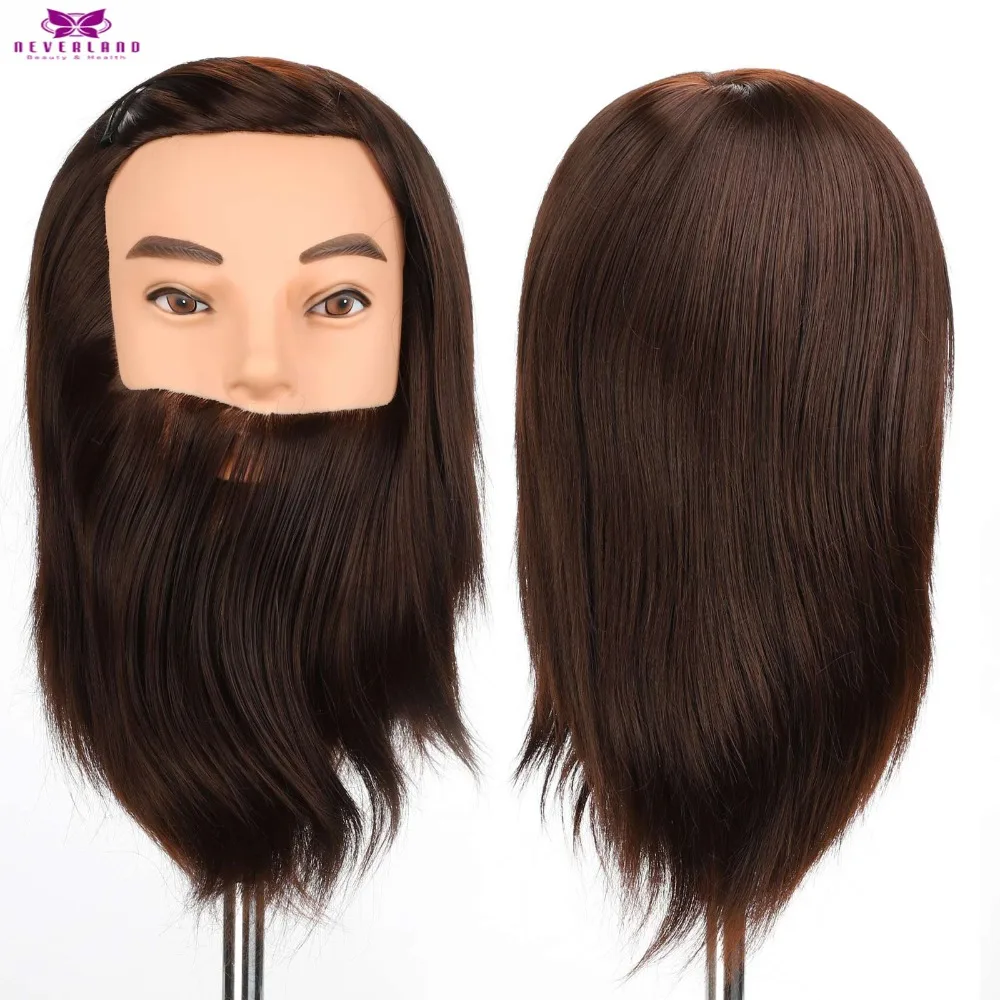 

12'' 100% Real Synthetic Hair Male Mannequin Head With Hair Beard For Hairdressers Salon Hairdressing Training Heads For Cutting