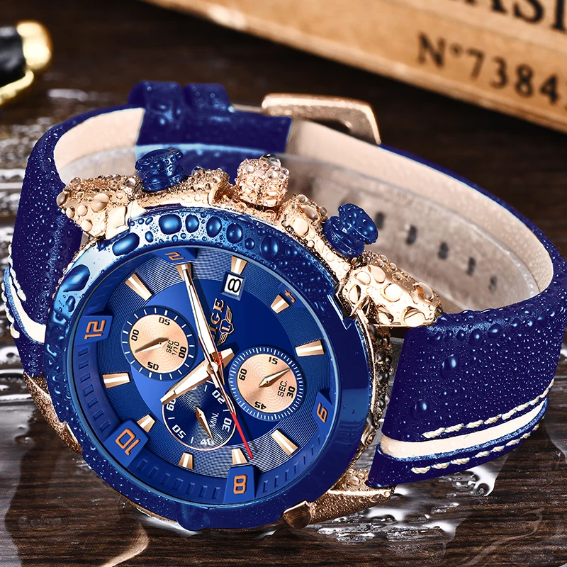 Часы наручные LIGE Мужские кварцевые брендовые Роскошные модные