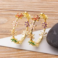 nidin new design luxury flower rhinestone big circle colorful loop earrings for women girls party wedding jewelry daily gifts