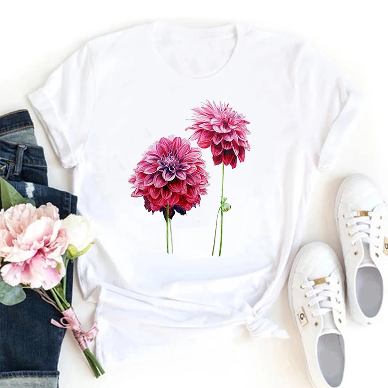 

Женская футболка с коротким рукавом, с цветочным принтом