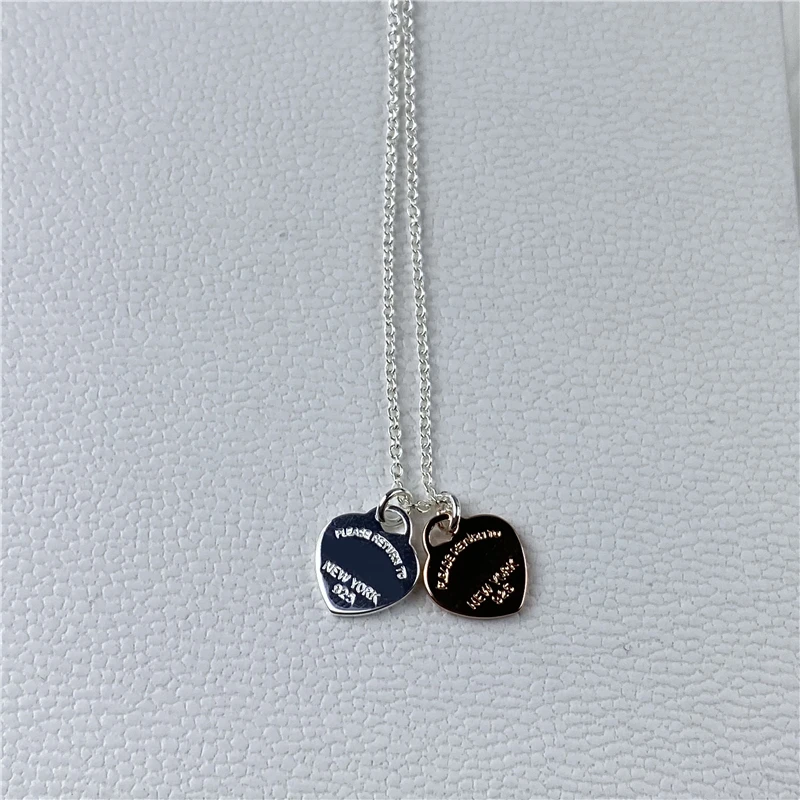 

2020 T Classic Silver 925 double heart women's necklace, fashion bead chain makes you more attractive
