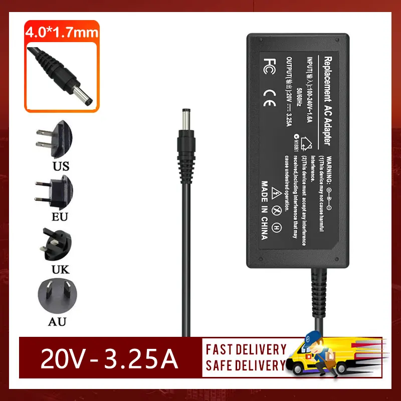 

20V 3.25A 65W AC адаптер питания для ноутбука 4,0*1,7 мм для Lenovo IdeaPad 310 320 100-15 B50-10 YOGA 100--14 YOGA 710 зарядное устройство для ноутбука