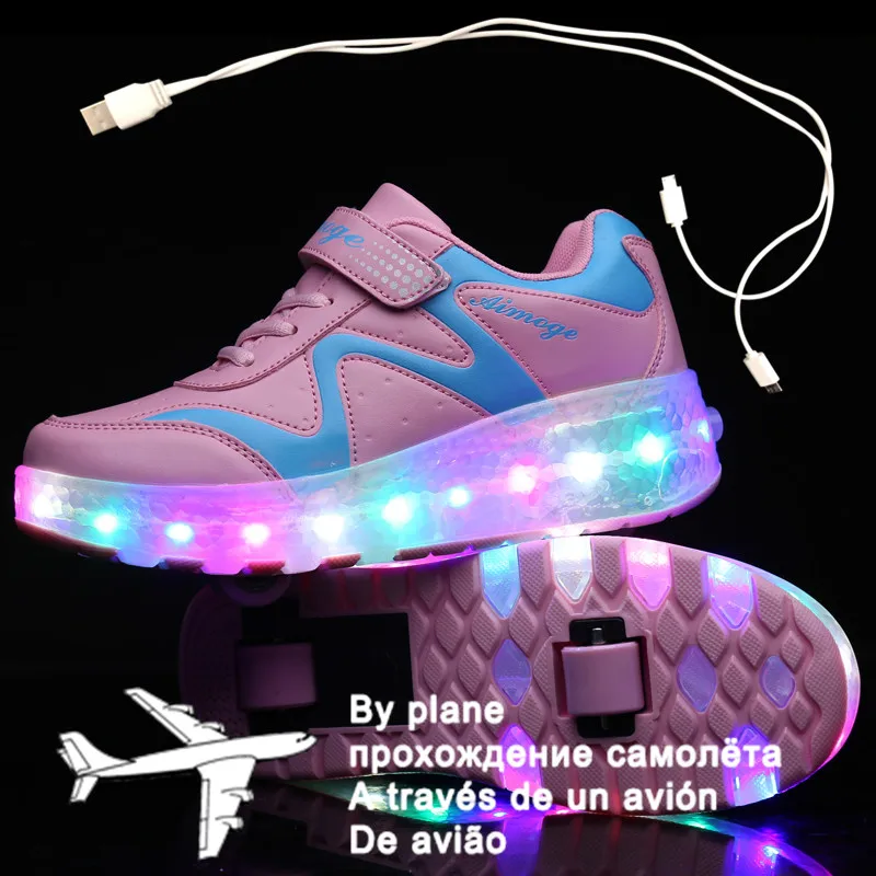 

Size 27-43 Led Wheel Sneakers for Kids Adult USB Charging Glowing Roller Shoes with Lights Double Wheels Children Skate Shoes