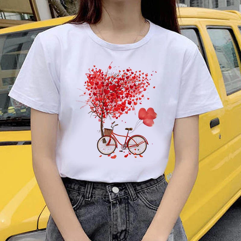 

UETEEY 2020 Summer Women T-shirt heart theme Printed Tshirts Casual Tops Tee Harajuku 90s Vintage White tshirt Female Clothing