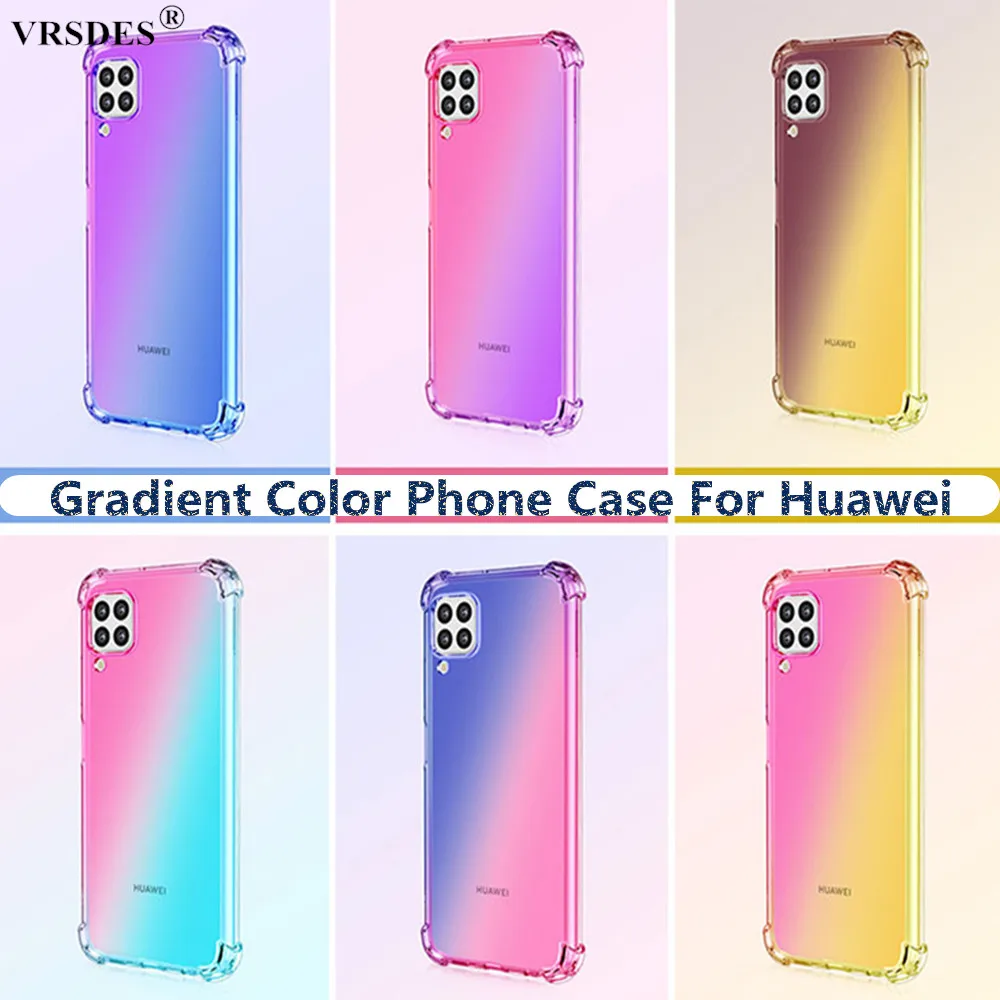 Мягкий Силиконовый противоударный чехол градиентного цвета для Huawei P40 Lite P20 P30 Pro
