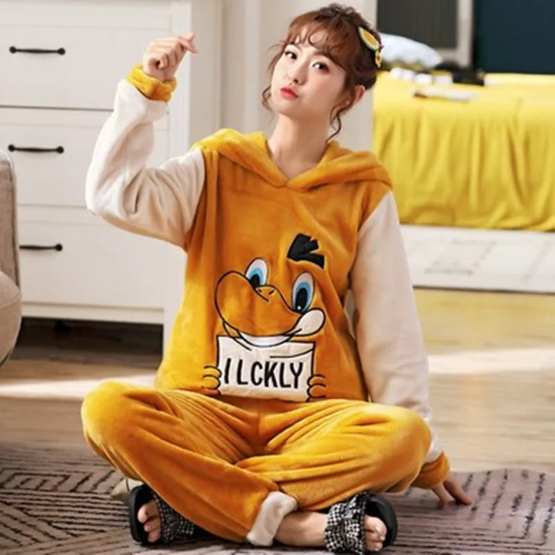 

Winter Women Pyjamas Sets pajamas Sleepwear Suit Thick Warm Coral Flannel nightgown MEN Cartoon Animals plus size S- 6XL 100kg