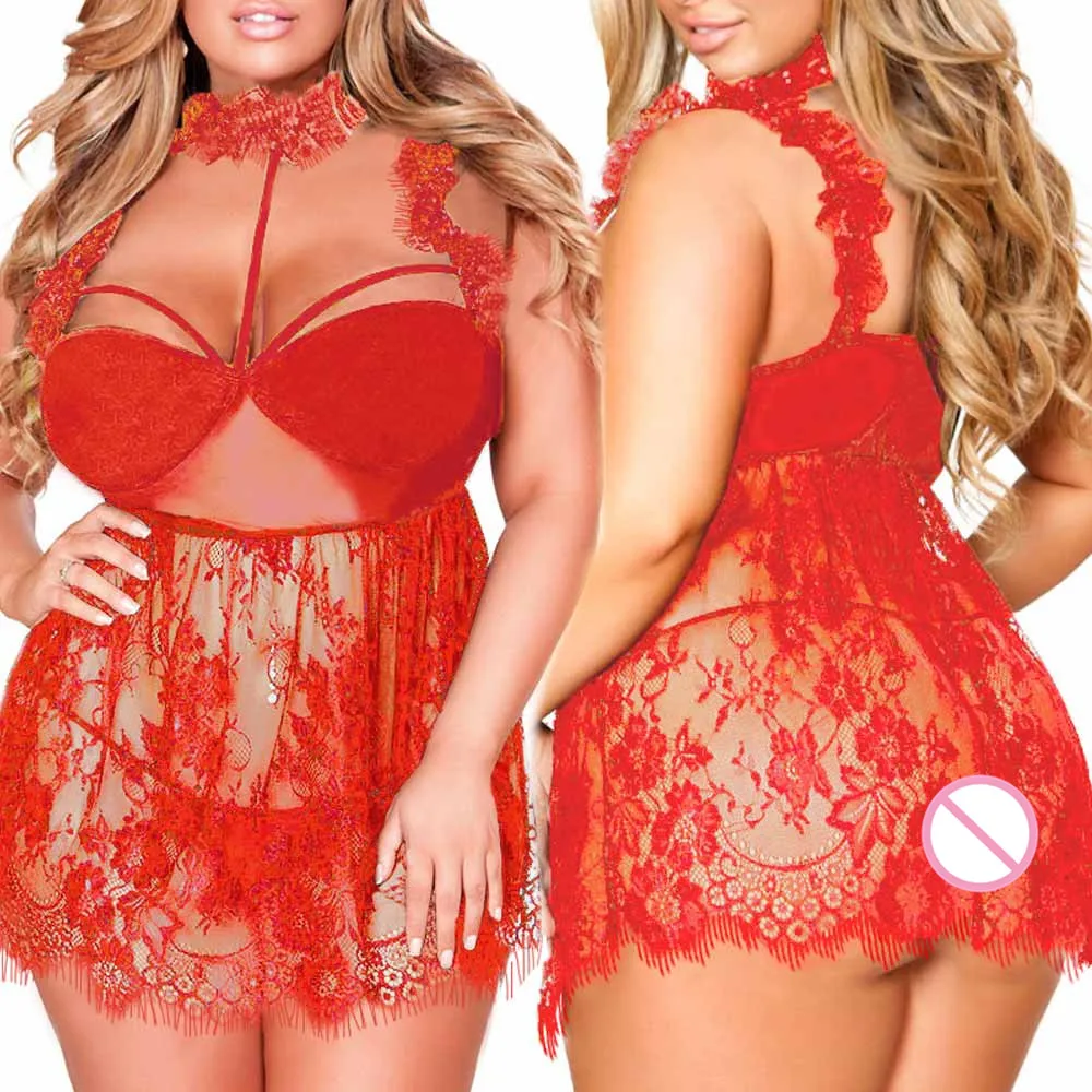 Сексуальное ночное белье для женщин большие размеры кружевное гофрированное