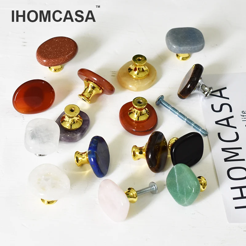Фото IHOMCASA чакра рейки кристаллы ручка натуральный камень шкаф обувной дверной ящик