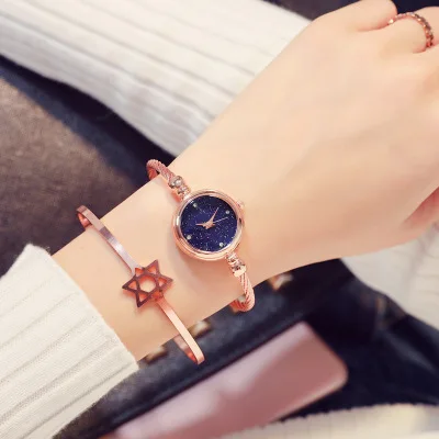 rose gold black Роскошный Звездный браслет с изображением неба, женские модные блестящие Элегантные наручные часы с бриллиантами, женские кварцевые часы - Цвет: rose gold black