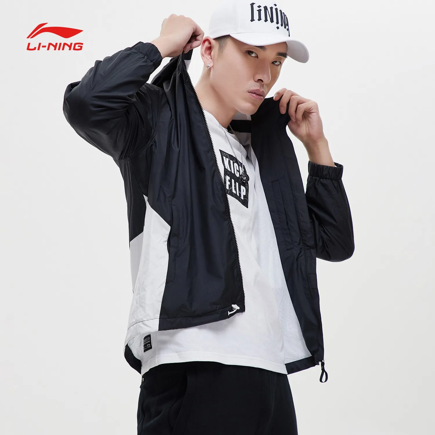Li Ning Мужская трендовая ветровка полиэстер обычная посадка подкладка удобные