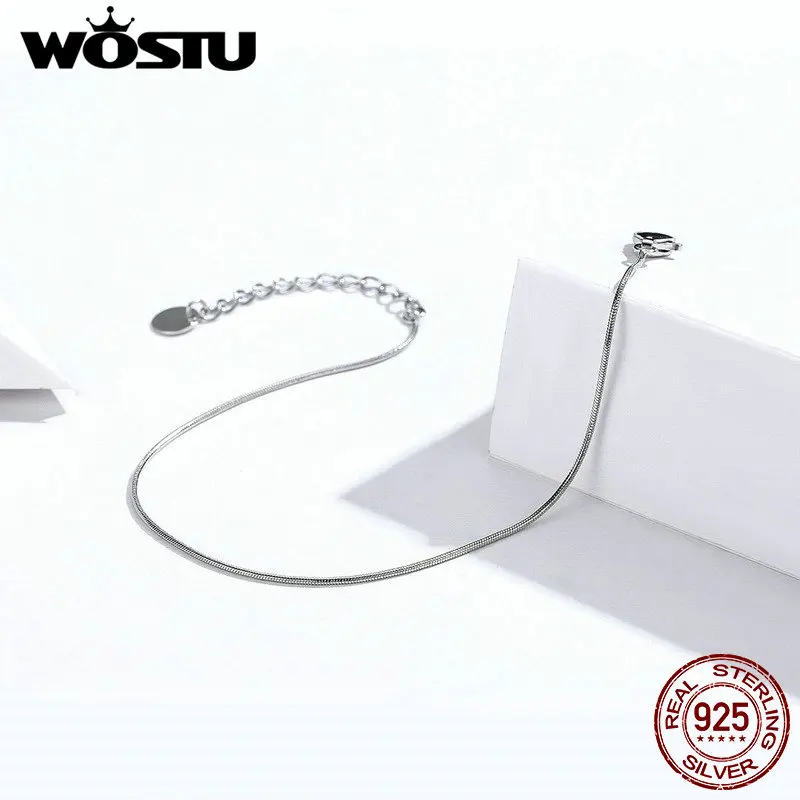 WOSTU 100% Настоящее серебро 925 пробы простой браслет нежный из змеиной кости для