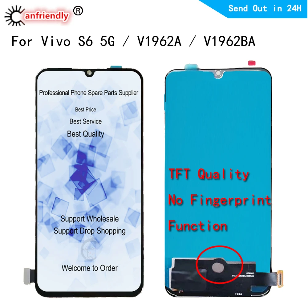 Pantalla TFT LCD de 6,44 pulgadas para Vivo S6 5G 2020 V1962A V1962BA (China), m&oacute;dulo de pantalla t&aacute;ctil, digitalizador con montaje de Marco-1