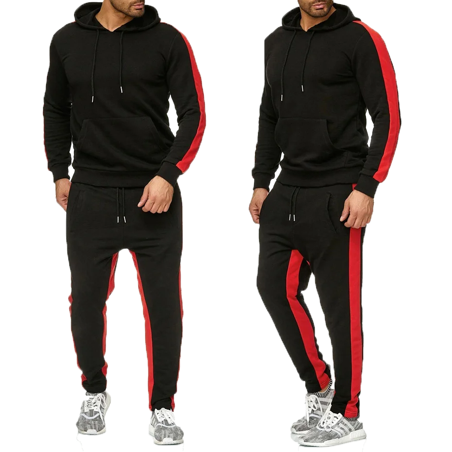 Новый спортивный Одноцветный костюм с капюшоном брендовый мужской повседневный