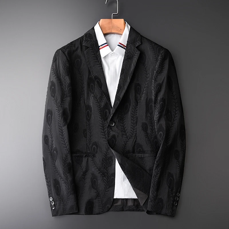 

Роскошный мужской блейзер из окрашенной пряжи жаккардовой ткани блейзер мужской модный тренд однобортный черный мужской блейзер приблизи...