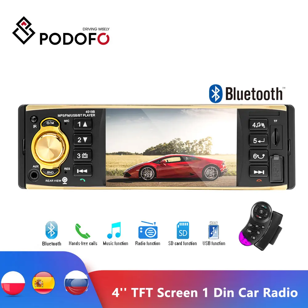 Podofo Универсальный " TFT экран 1 Din Авторадио Видео Стерео MP3 автомобильный аудио плеер с камерой заднего вида пульт дистанционного управления