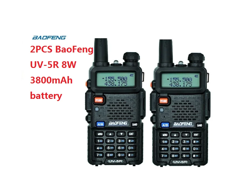 2 шт baofeng UV-5R настоящая 8 Вт 3800 мАч батарея портативная рация для двухсторонней радиостанции VHF UHF Двухдиапазонная портативная cb радио comunicador рация