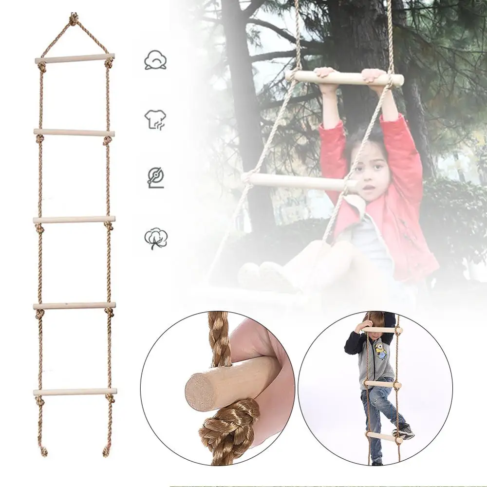 

Child Climbing Rope Ladder (69") 5 Wooden Steps Playground Climbing Game Swing Rope Ladder Kids Sport Playing Equipment