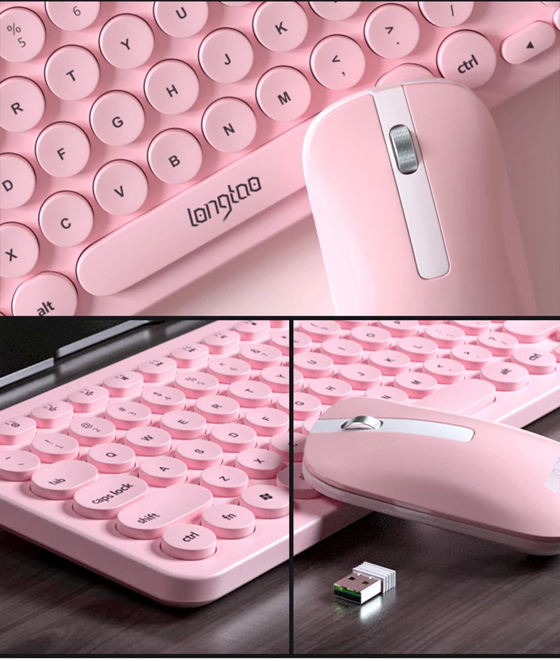 

Cute pink 2.4G wireless keyboard and mouse combos punk keycap computer notebook keyboard and mouse