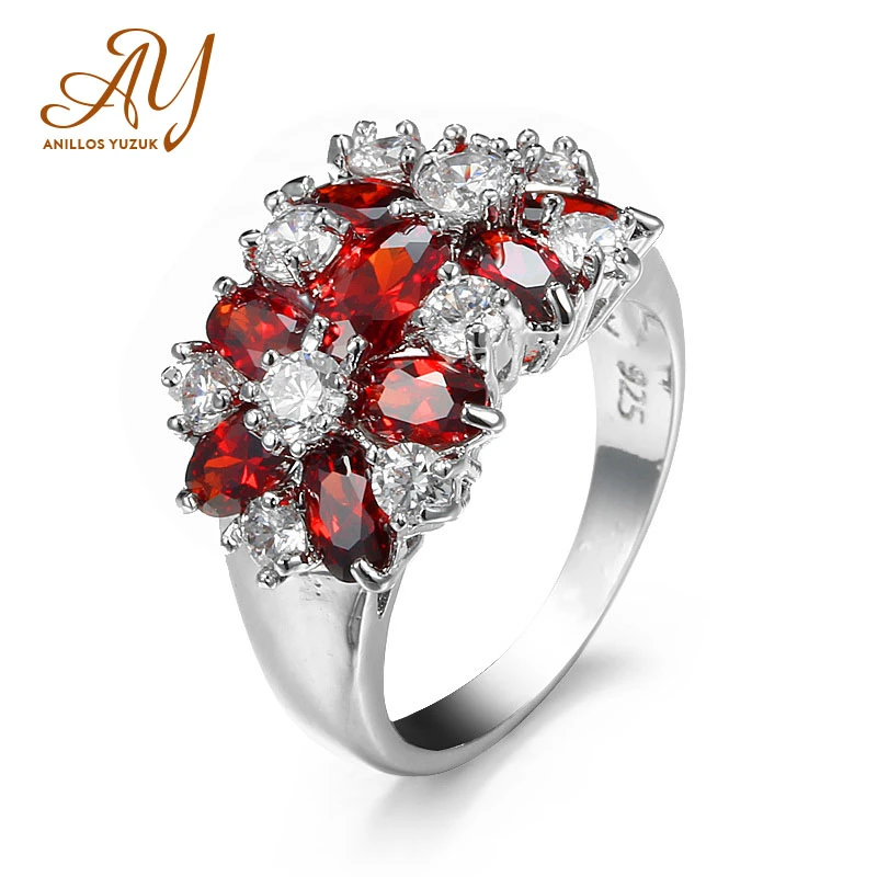 Роскошные кольца с цветком Anillos Yuzuk из серебра 925 пробы красным фиолетовым и